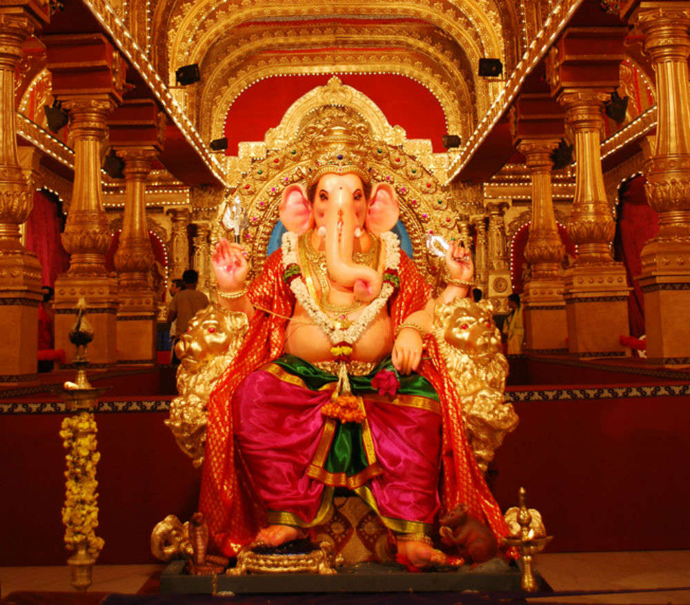 A temporary Opulent Ganesh Pandal setup in India.