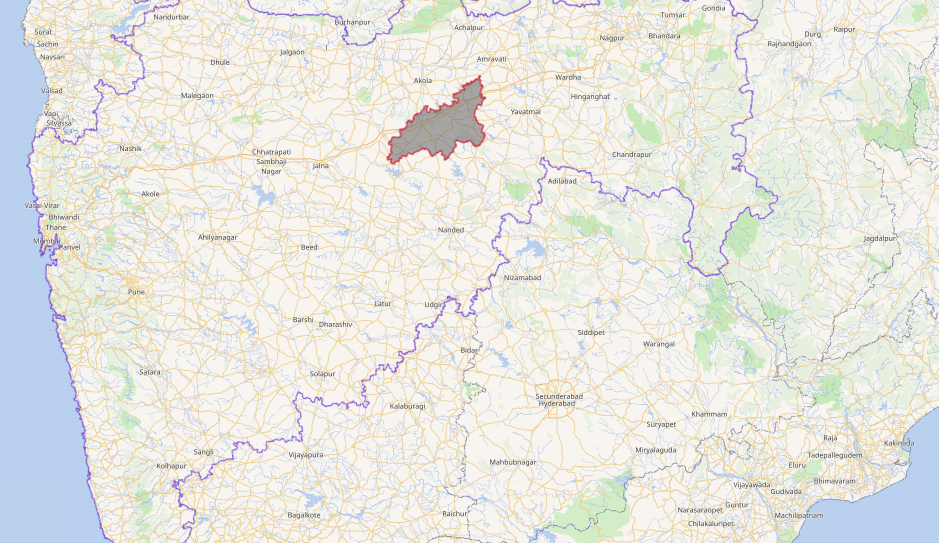 A map of India highlighting the Washim District of the State of Maharashtra