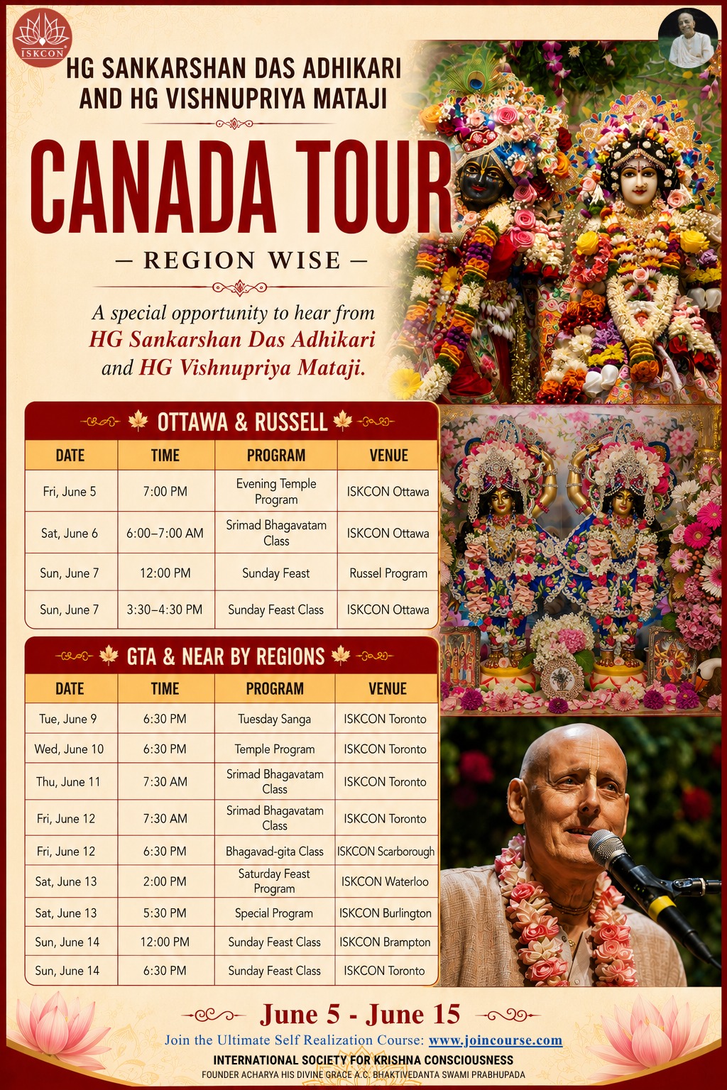 Awaken the Soul 2026 Ontario Sriman Sankarshan Das Adhikari & Vishnupriya Mataji